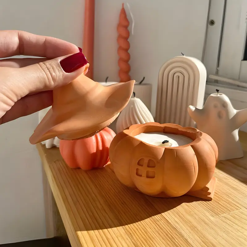 Ceramic Candle Vessel - 2Pcs/Set Halloween Hat Pumpkin Storage Box