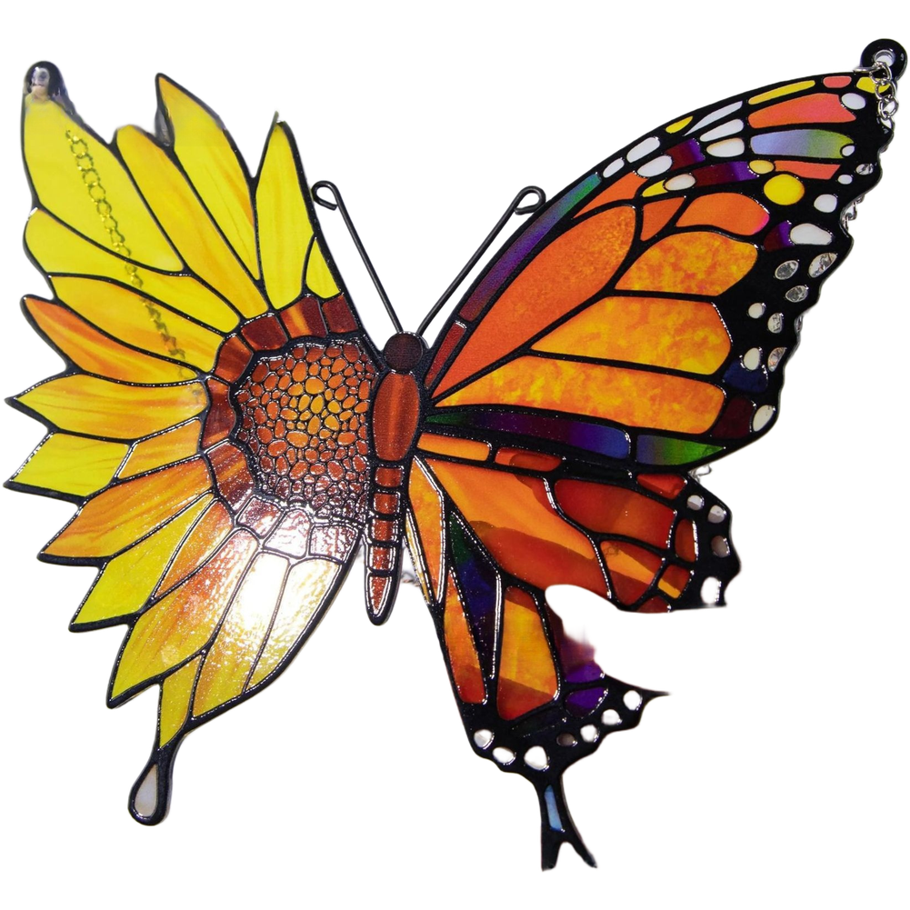 Interior Design Home - Butterfly Sunflower Window Ornament Modern Sunlight