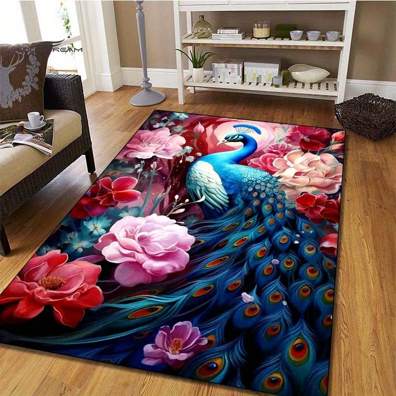 Interior Design Elements - Peacock and Flowers 3D Rug for