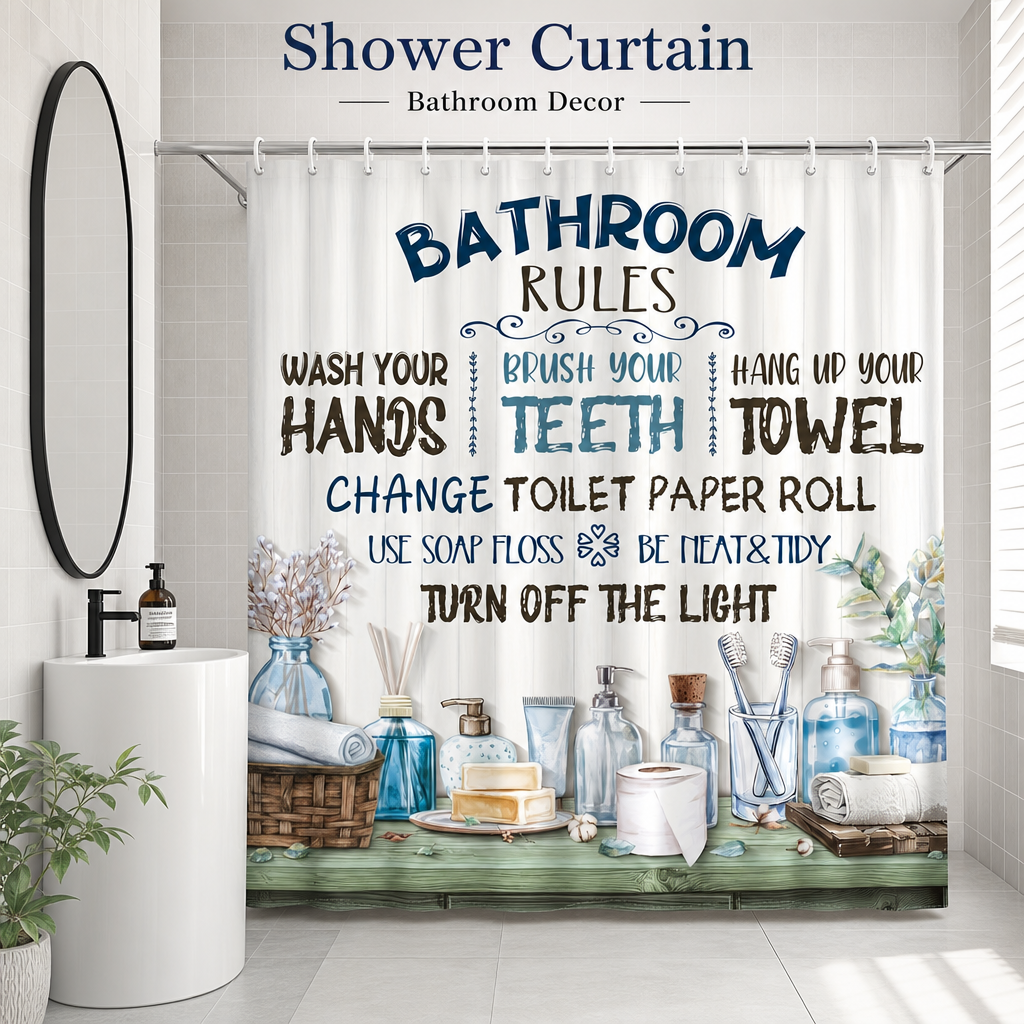 Interior Design Rules - Bathroom Rules Shower Curtain Funny Inspirational