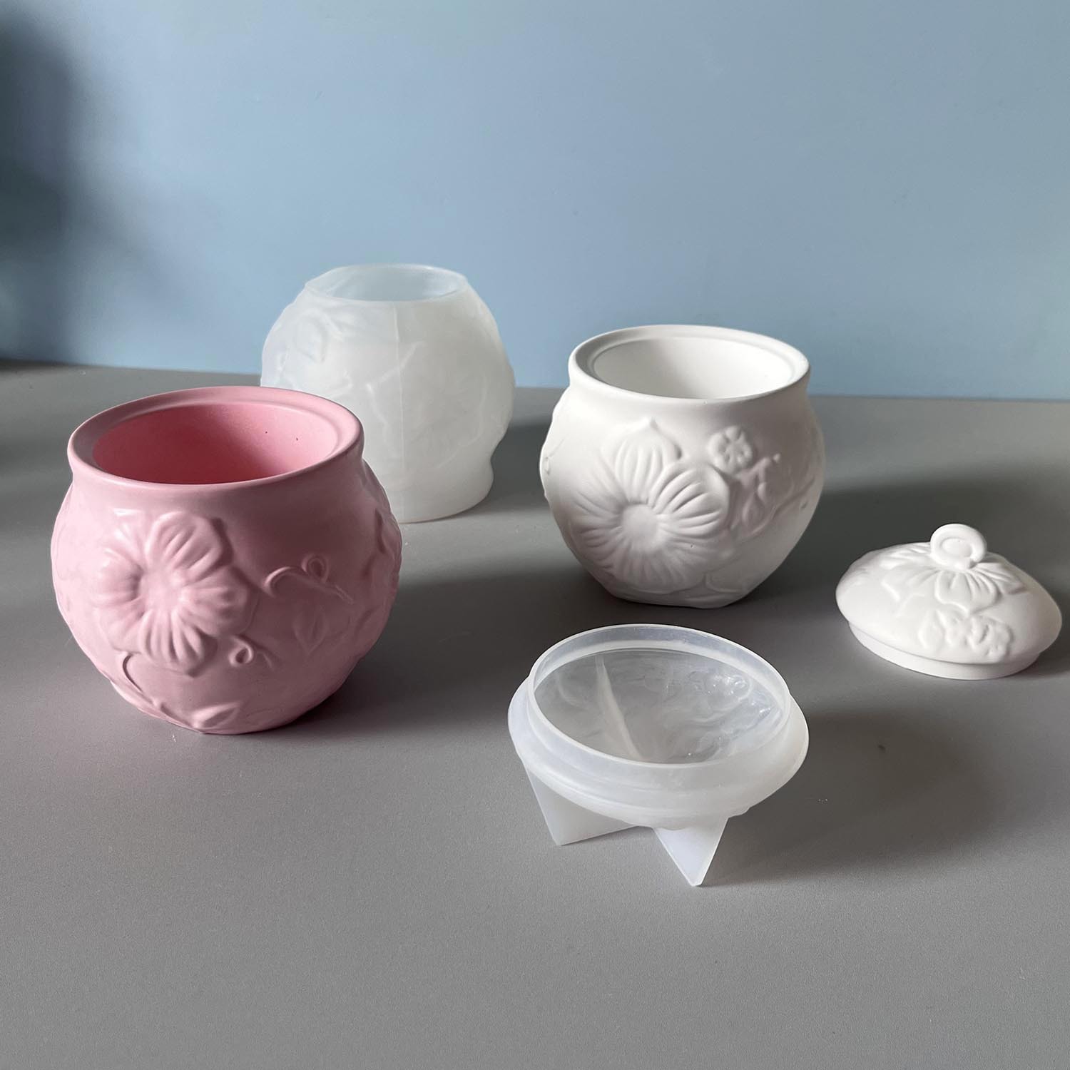 Ceramic Candle Vessel - Embossed Pattern Jar Silicone Mold Flower