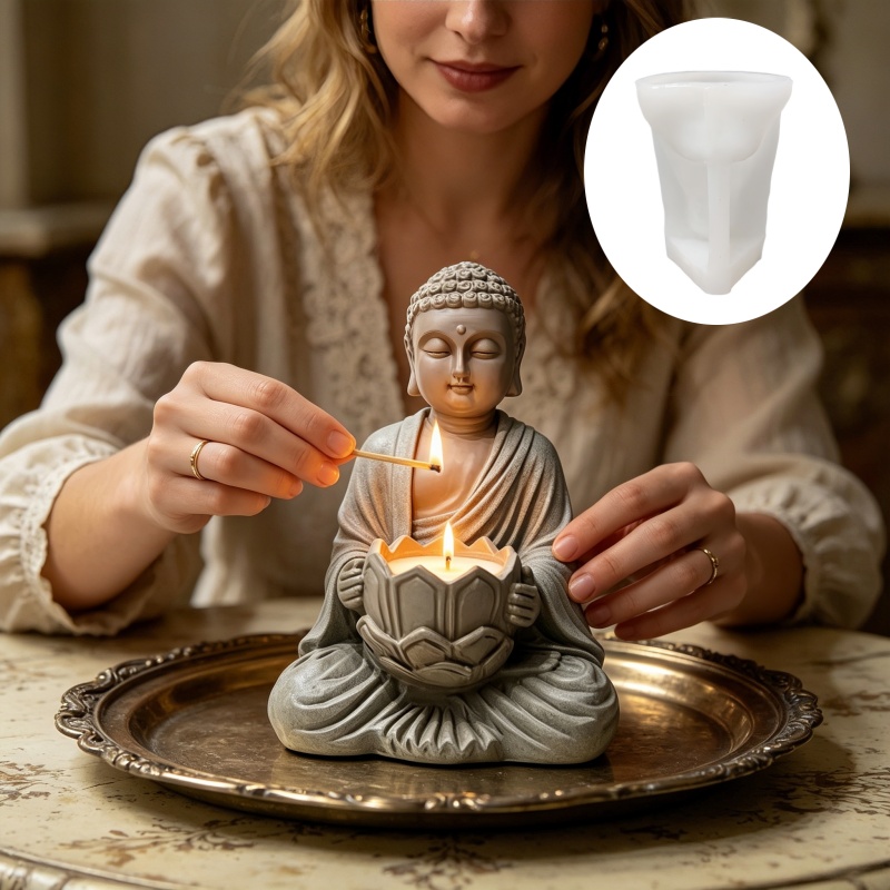 Buddha statue sculpture shape  - Ceramic Candle Vessel recension och pris